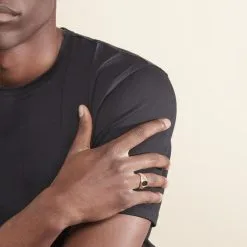 Histoire D'Or Chevalière Plaqué Or Jaune Carson Email Noir -Boucles d'oreilles Bracelet Soldes FQHHJWN006 model0