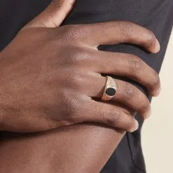 Histoire D'Or Chevalière Plaqué Or Jaune Carson Email Noir -Boucles d'oreilles Bracelet Soldes FQHHJWN006 model1