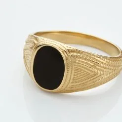 Histoire D'Or Chevalière Plaqué Or Jaune Carson Email Noir -Boucles d'oreilles Bracelet Soldes FQHHJWN006 view3