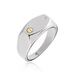 Chevalière Jourdan Lord Acier Bicolore Diamant